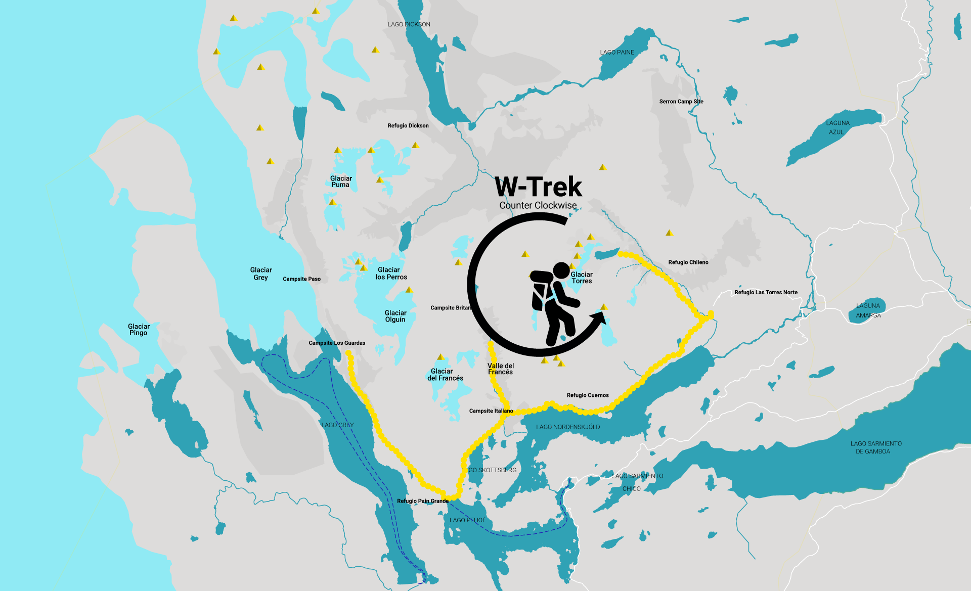 Hiking direction W Trek Map